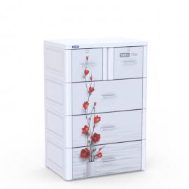 Tủ nhựa Tabi L 4 tầng - Trắng hoa đỏ